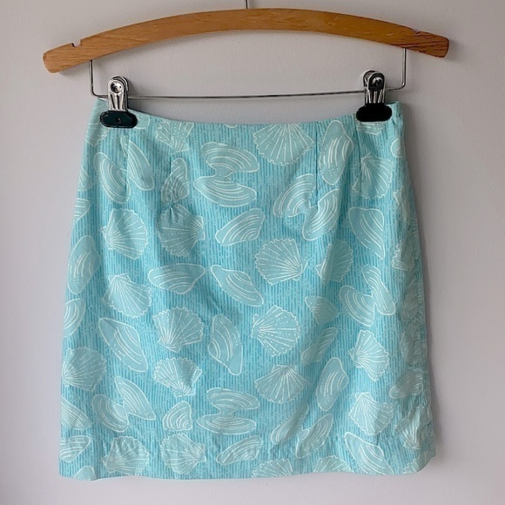 Lilly Pulitzer Y2K Coastal Blue Shell Pattern Fully Lined Skirt Size 2 EUC